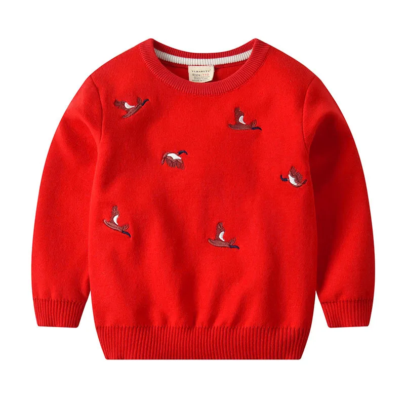 BINDUCKING Autumn Winter Boys Kids Sweater Warm Thicken Knitted Clothes Navy Bird Embroidery 2020 New Children Boys Sweater