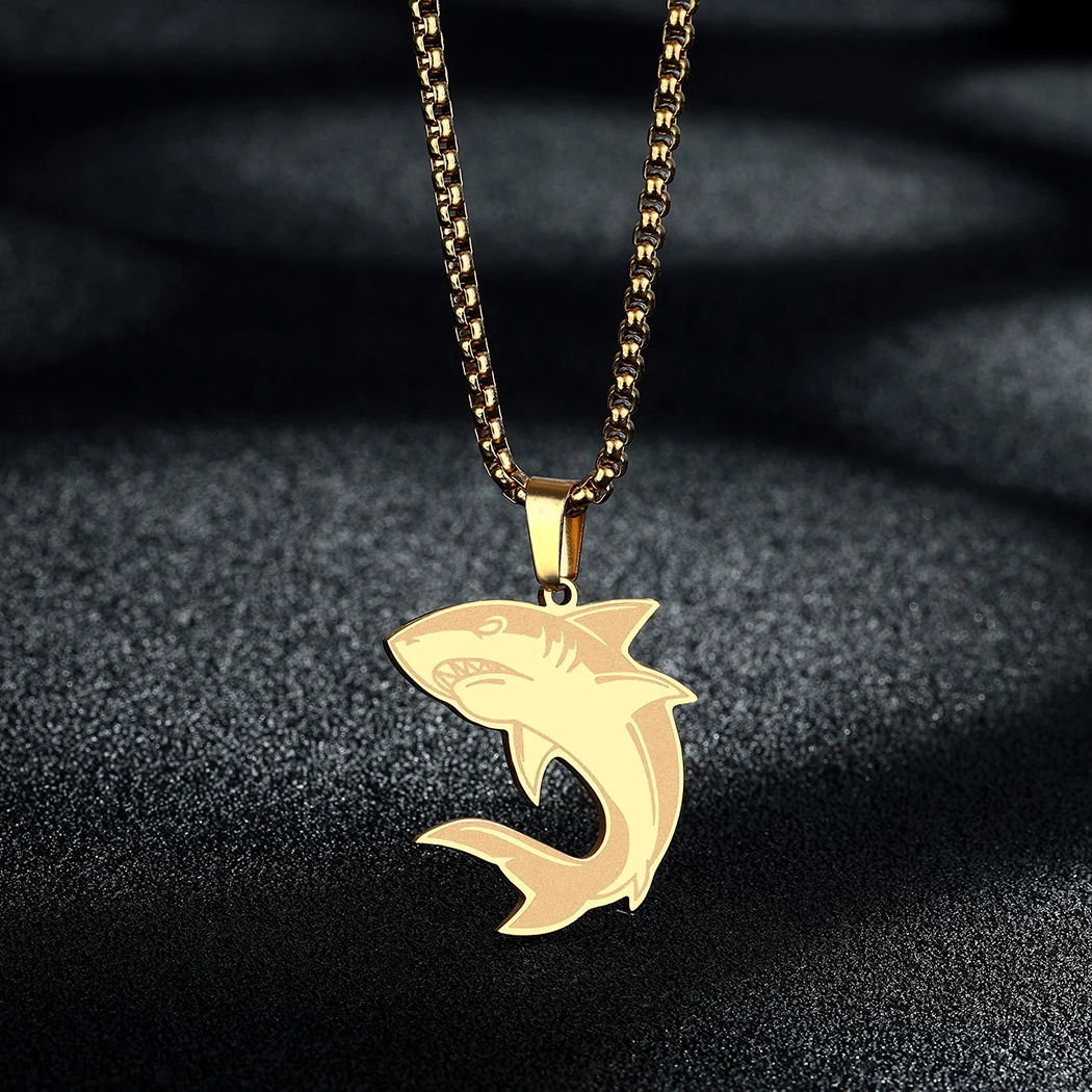 CHENGXUN collana con ciondolo squalo minimalista per uomo donna Punk Ocean Animal Fish Charm Box catena regalo gioielli in acciaio inossidabile