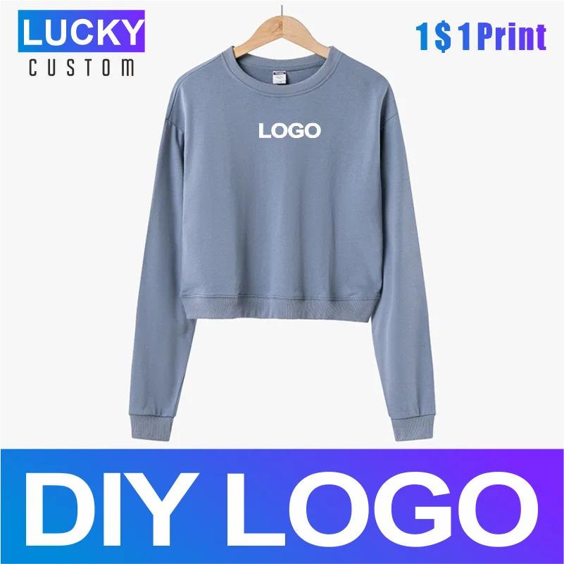 Felpa nuda Harajuku da donna Casual manica lunga Top Logo ricamato stampato personalizzato Pullover corto in puro colore Streetwear