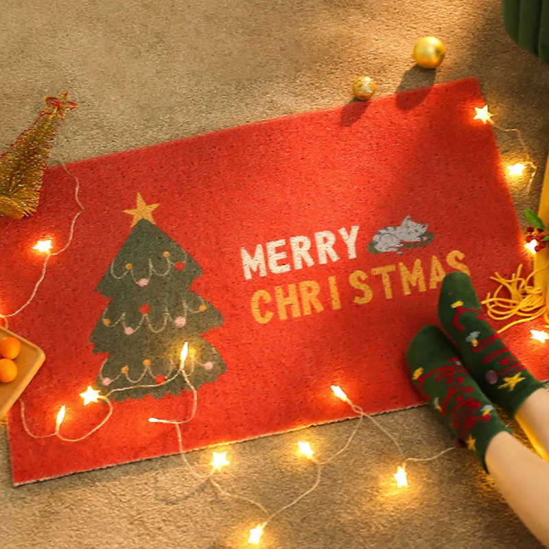 

Merry Christmas Style Entrance Door Mat Bath Bedroom Living Room Carpet PVC Anti-slip Mat Dustproof Custom Hallway Home Doormat