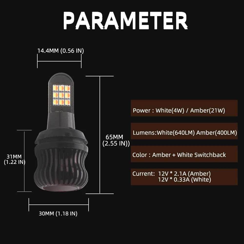 Canbus P21W BA15S PY21W BAU15S 3156 7440 2PCS 12V 18SMD 2016 LED Led Bulb Car Turn Signal Light Daylight White+Amber Switchback