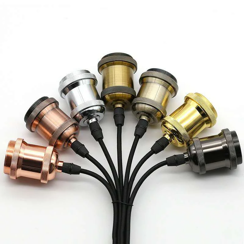 Edison Retro Aluminum Lamp Holder Hanging Wire E27 Mouth Twist Lamp Accessories DIY Imitation Copper Switch Bar Lamp Holder