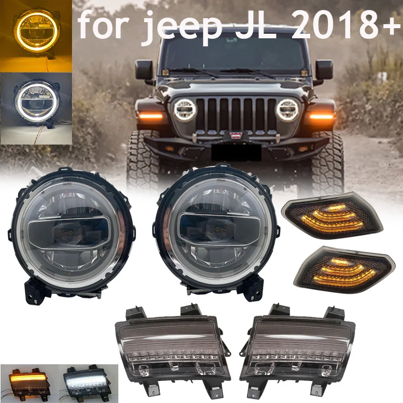 

For Jeep Wrangler JL 2018 2019 9 inch headlight Daytime Running Lights DRL For Jeep Wrangler Taillights Smoked LED Tail Light