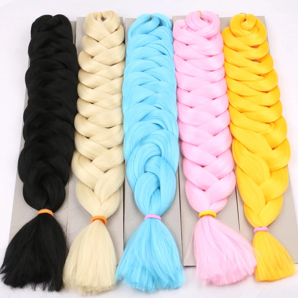 

Synthetic Braiding Hair Extensions 41inch 165g/Pcs Long Jumbo Braids Crochet Hair Bulk Purple Pink Gray Blue Pure Color 3pcs/lot