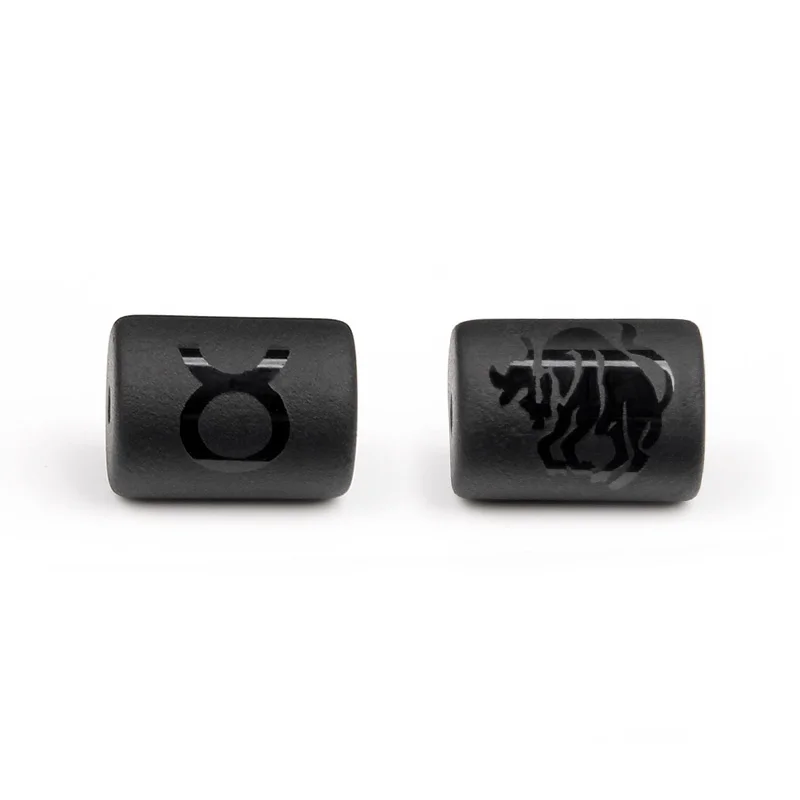 12 Zodiac Beads Charms Matte Black Onyx Constellation Beads Cylinder Pendant For DIY Making Jewelry Findings Bracelets Neckalces