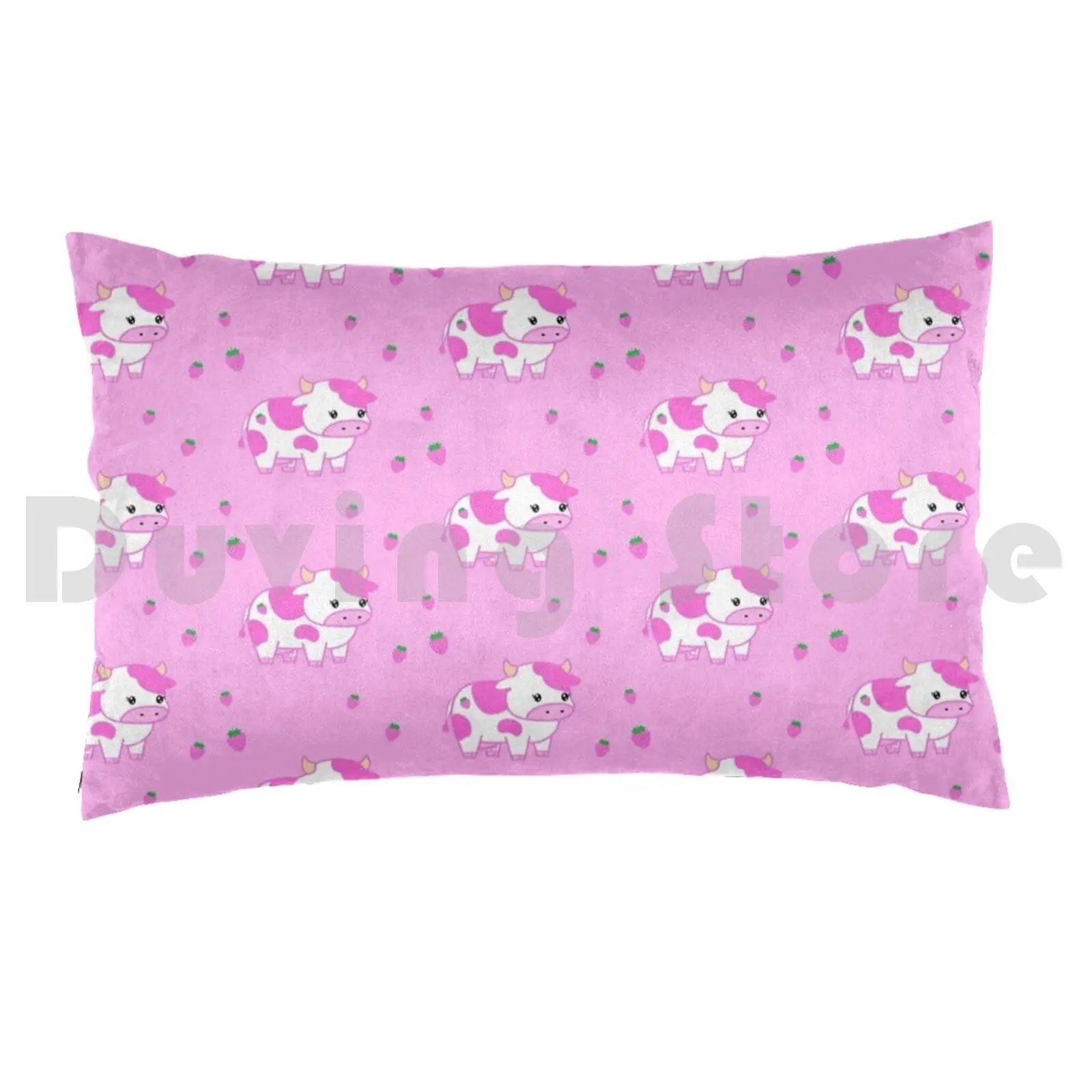 Look At You , Strawberry Cow Pillow Case 20*30 Inch Strawberry Cow Cute Cottagecore Adorable Girly Pink Pet