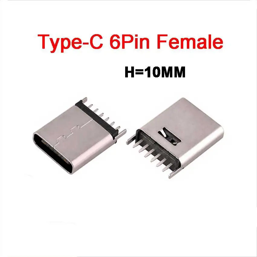 10Pcs 6 Pin SMT Socket Connector Micro USB Type C 3.1 Female Placement SMD DIP For PCB Design PD high current Fast Charge H10MM