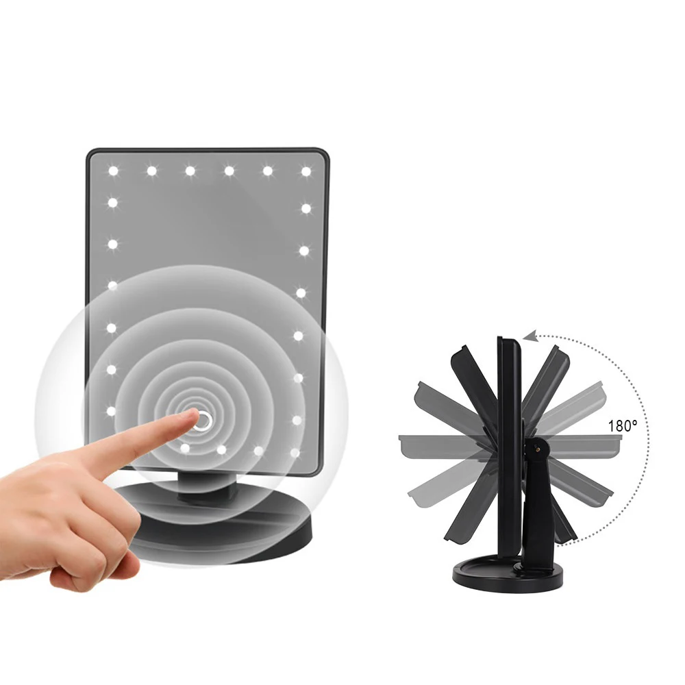 

22 LED Lights Makeup Mirror Table Desktop Countertop Bright Adjustable Batteries Use Tools 180 Rotation Touch Screen Mirror