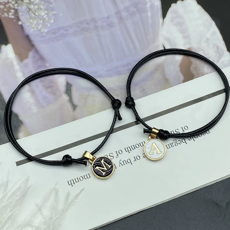 1 PC New Fashion Name Bracelet Adjustable Initial Letter Hand Jewelry Gift For Friend Black White Pendant Braceletl Wholesale