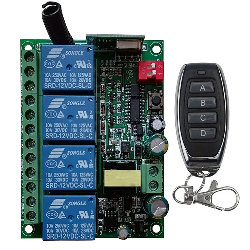 Universal Wireless Remote Control AC110V 220V 230V 4CH 10A Relay Receiver Module RF Switch Remote Control For Gate Garage Opener