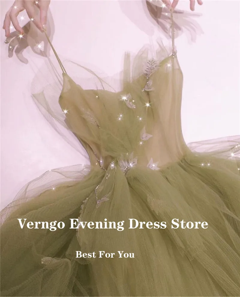 Verngo Fairy Sage Green Tulle Prom Gowns Strapless With 3D Flowers Evening Dress Women Pleats Corset Birthday Dress