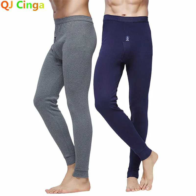 Winter Men\'s Warm Underwear Cotton Leggings Tight Male Long Johns Blue Gray White Warm Thermal Underwear Bottoms for Men