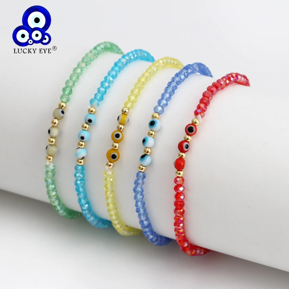 Lucky Eye Multi Color Crystal Bead Strand Bracelet Adjustable Turkish Evil Eye Bead Bracelet for Women Girls Jewelry BE411