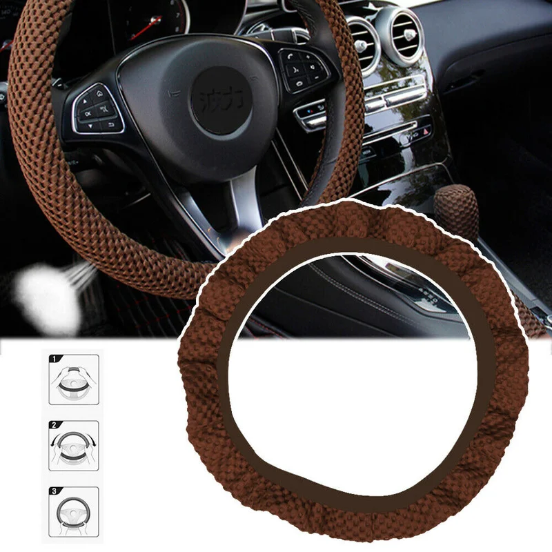 

Mesh Fabric Universal Car Tuning Steering Wheel Cover Breathable Universal 38cm Anti-slip Brown Interior Parts Car Accessories