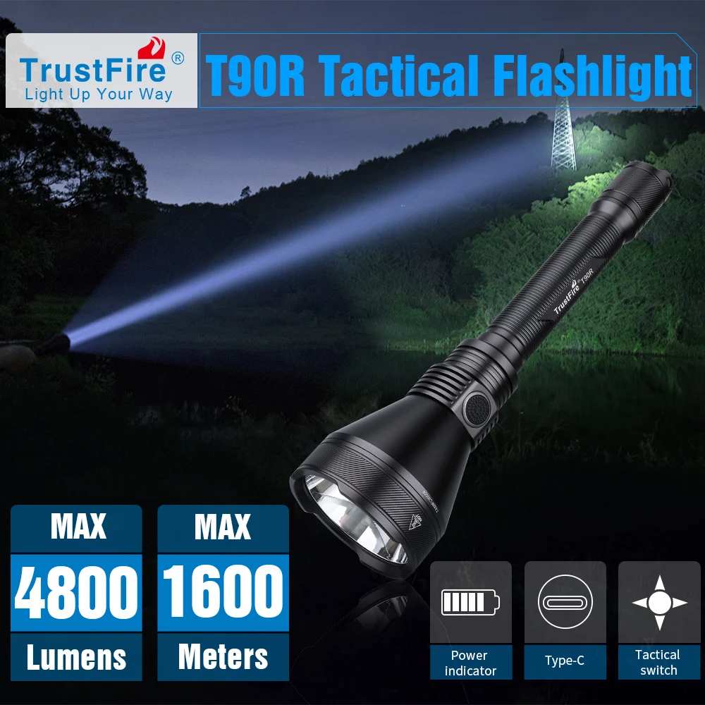 Trustfire T90R Tactical Powerful Flashlight LMNS SBT-90 4800LM High Power Rechargeable Military Torch for Hunting Self-Defense