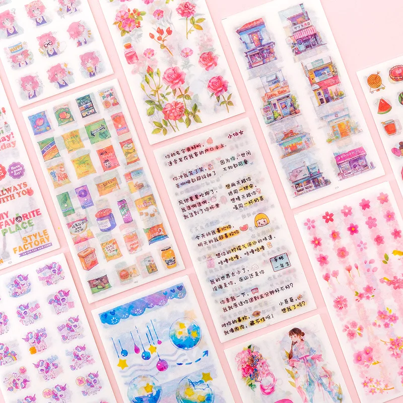 Cute Girl Flower Paper Sticker Kawaii Diary Scrapbooking Decoration Album Japanese Stationery Stickers 6 Sheets