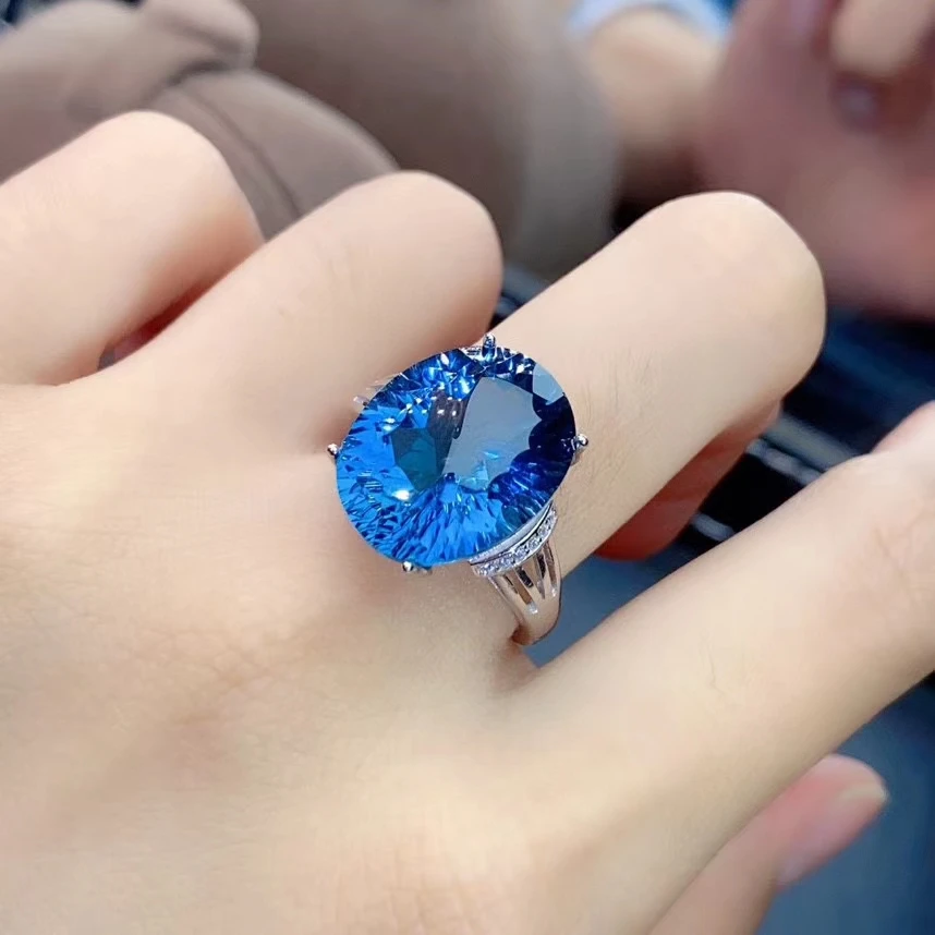 KJJEAXCMY fine jewelry 925 sterling silver inlaid natural blue topaz ring new female fashion support test hot selling