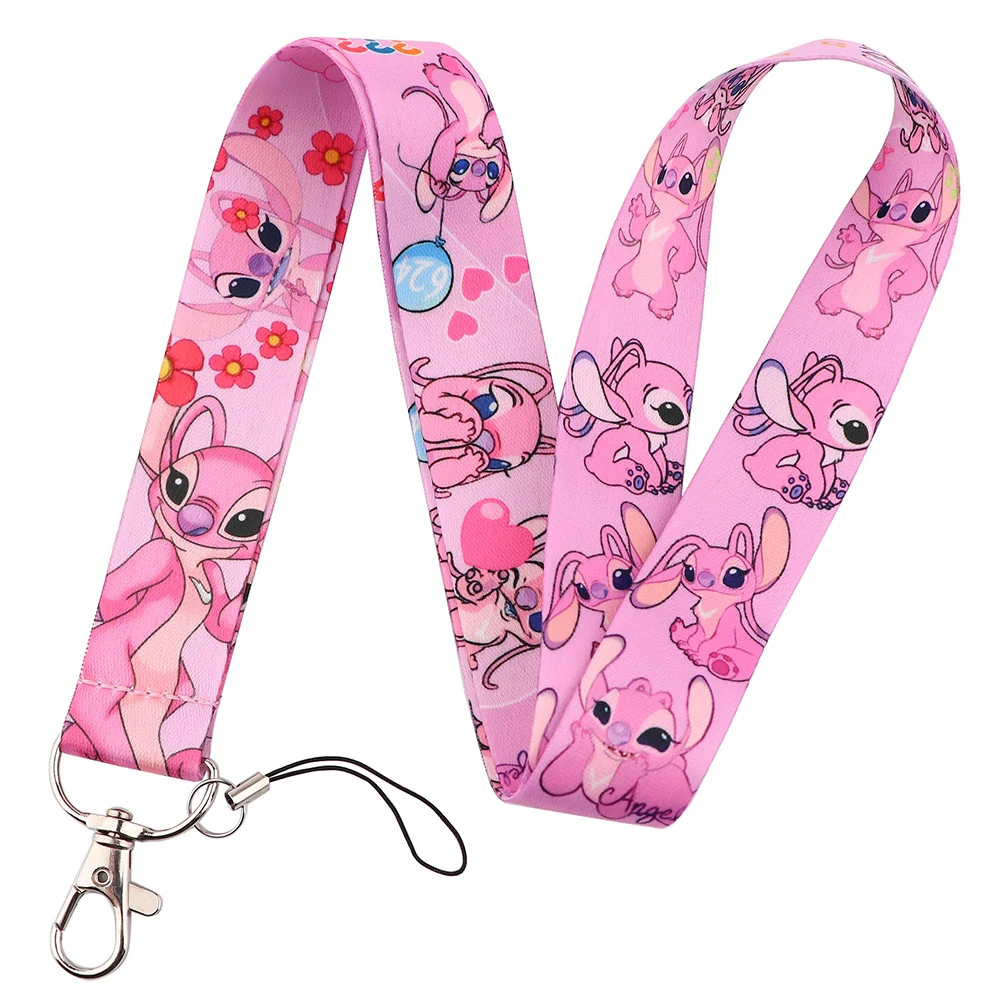 Yq776 Stitch En Roze Angel Lanyard Reizen Id Kaart Cover Badge Houder Cartoon Sleutelhanger Nekband Telefoon Koord Lariat