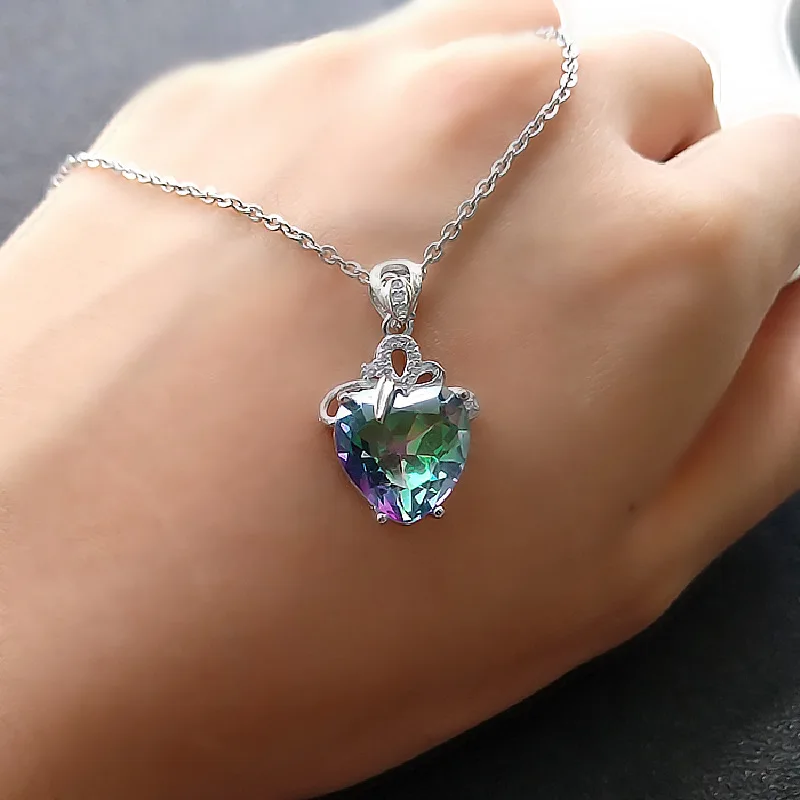 

Exquisite Silver Color Heart Necklace Mystical Gems Stone Crystal Chain Necklaces for Women Jewelry Wedding Accessories