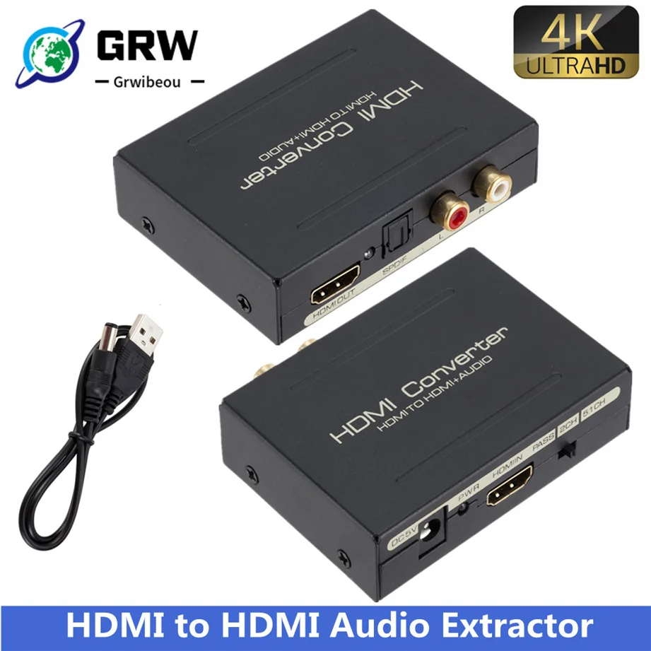 Grwibeou ekstraktor Audio konwerter na kompatybilny z HDMI SPDIF optyczny wspornik adaptera RCA 5.1CH Format wyjściowy rozdzielacz Audio HDMI