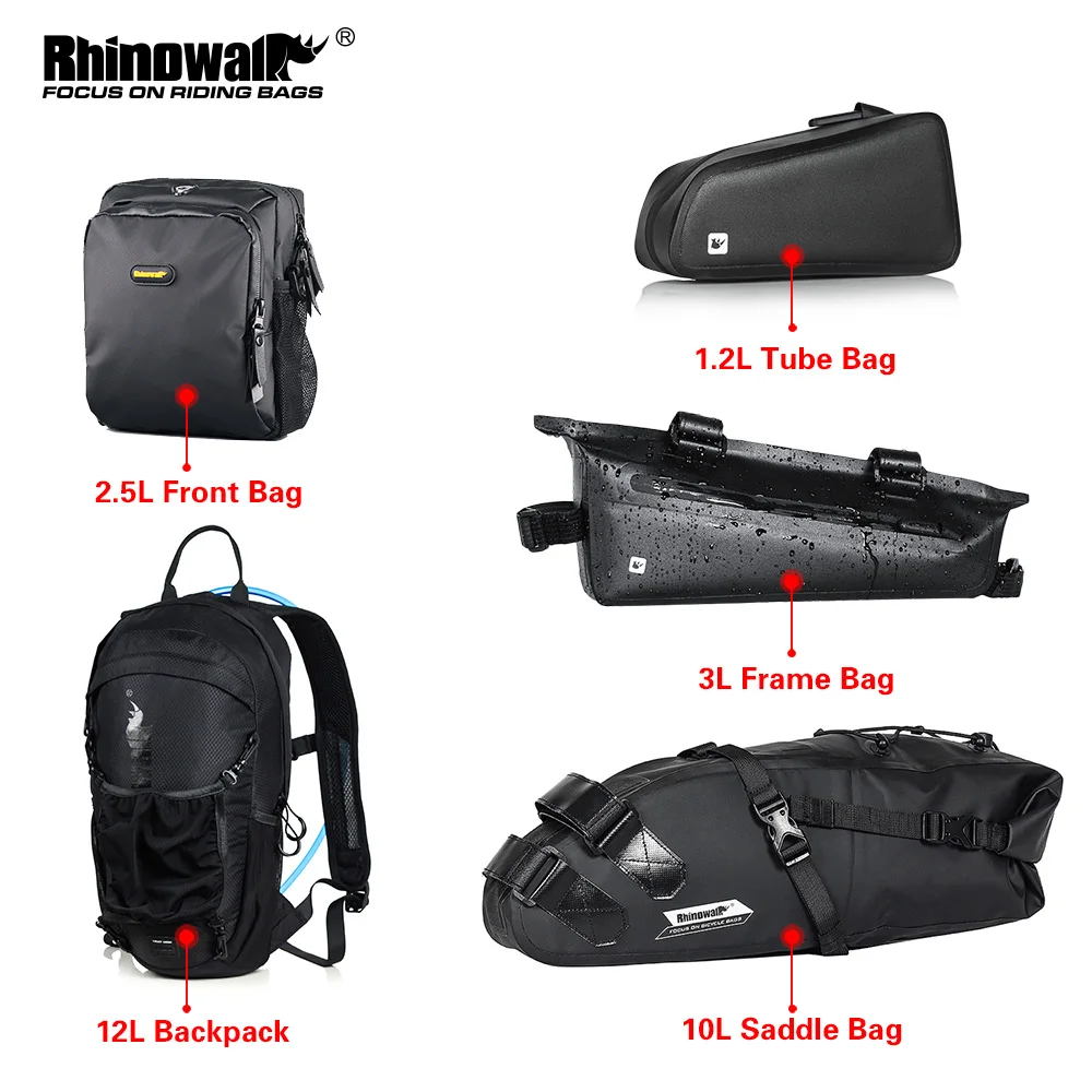 Rhinowalk Bicycle Bag Set For Road Bike Cycling Bag Waterproof Bicycle Saddle Bag Frame Bag Tail Bag 5 Pieces Bicyle Bag Set