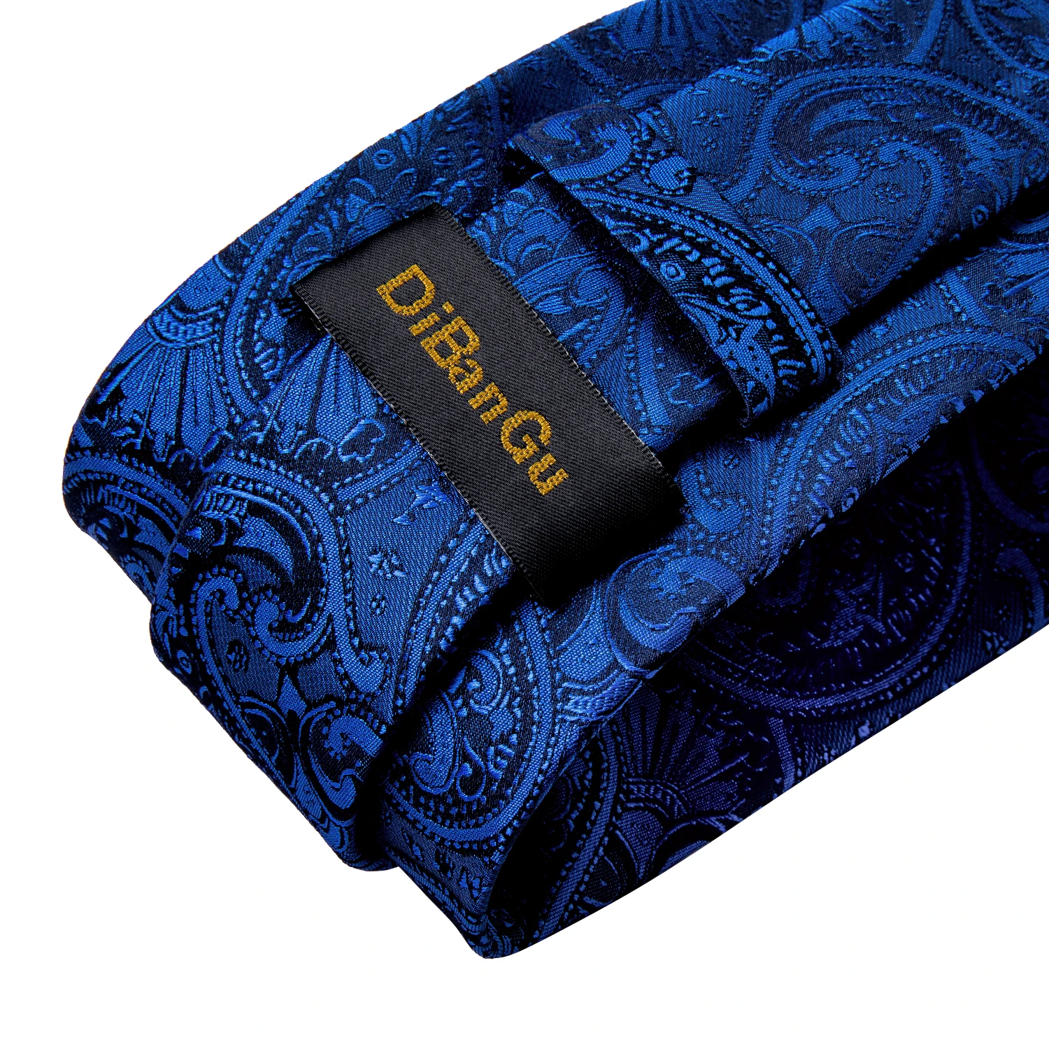 Handgefertigte Paisley-Blumen-Krawatte in Königsblau für Herren, klassische 8 cm breite gewebte Jacquard-Krawatte mit Einstecktuch, Manschettenknöpfen und Brosche – Detail 18