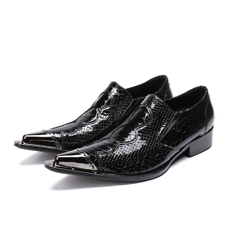Zapato Social Masculino Mens Genuine Leather Iron Pointed Toe Shoes For Mens Python Skin Slip On Wedding Business Oxford Shoes