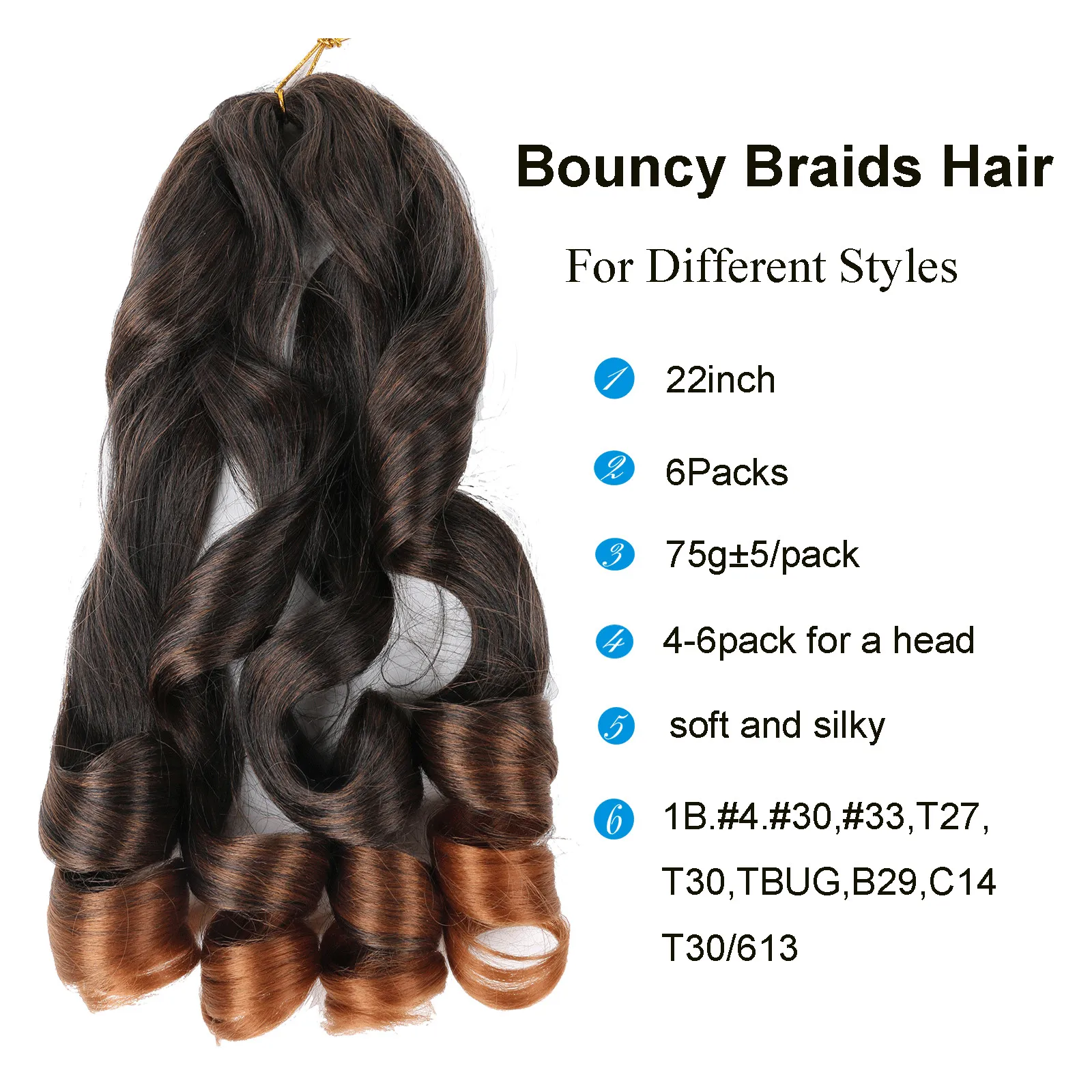 Pre Stretched Bouncy Braiding Hair 22 Inch Loose Wavy Braiding Hair Pre Streched 75/Pack French Curls Synthetic Hair Extensions