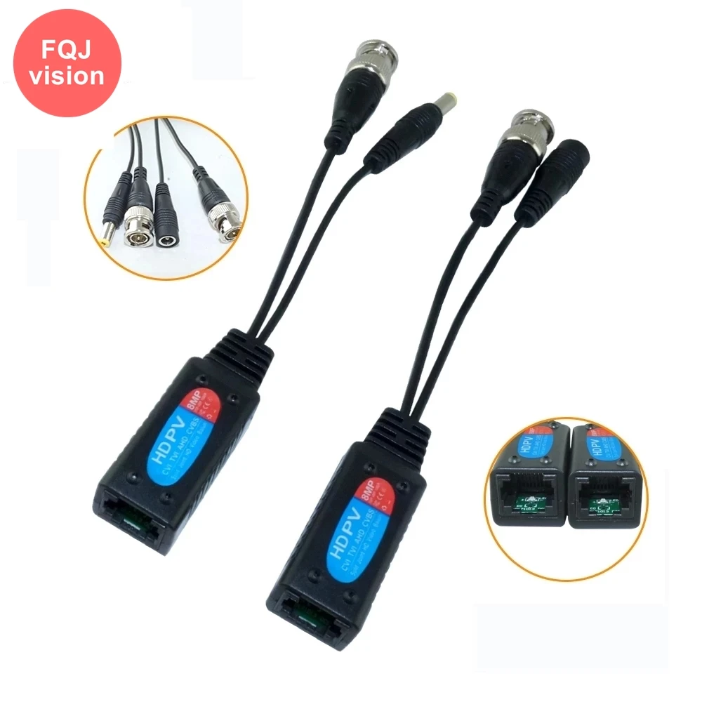 camera de video passiva balun transmissor para camera hd bnc dc para rj45 ahd tvi cvi cvbs 4k 5mp 8mp pares por lote 01