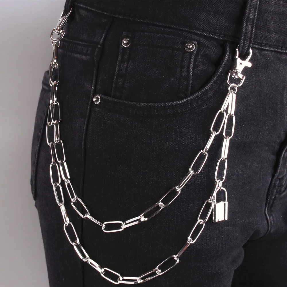 Punk Silver Color Alloy Pants Waist Chain Unisex Key Chain Padlock Ring Wallet Keychain Jeans Hip-hop Trendy Accessories