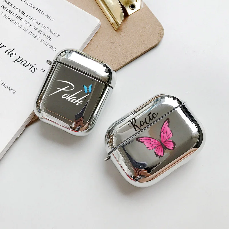 Custom Name logo picture on Luxury Mirror Case for Airpod Pro Electroplate Hard PC Protective cover for airpod personal design