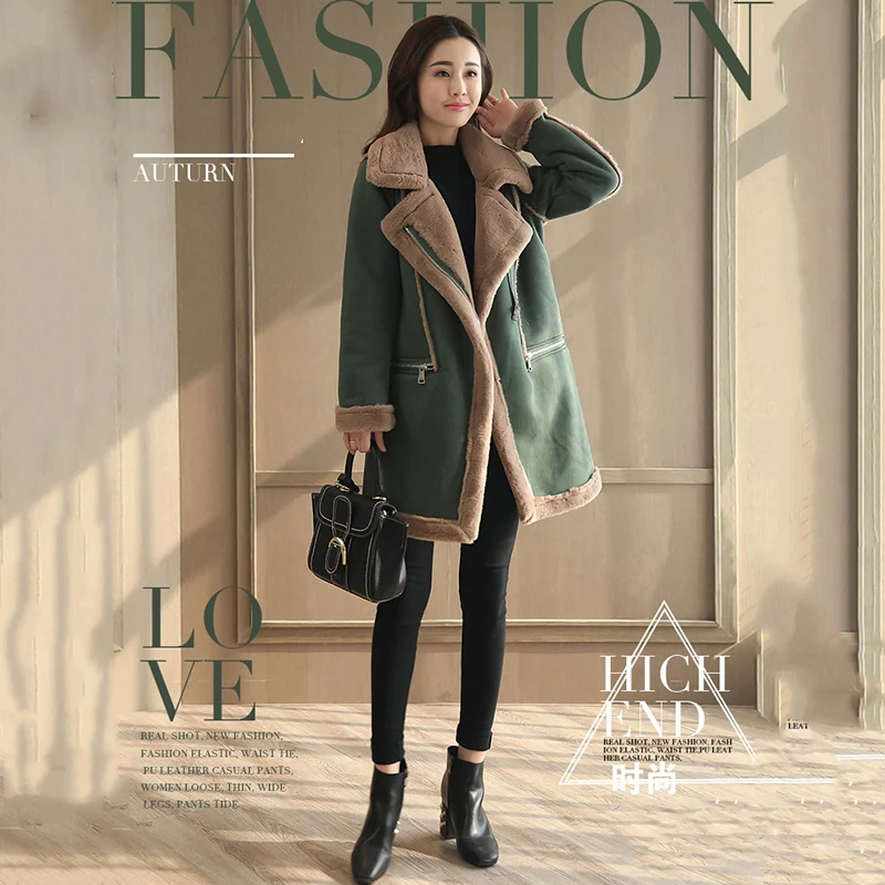 Women Suede Fur Coat Thick Warm Faux Sheepskin Long Casual Female Overcoat 2024 Winter Fashion Solid Trench Coats Outerwear