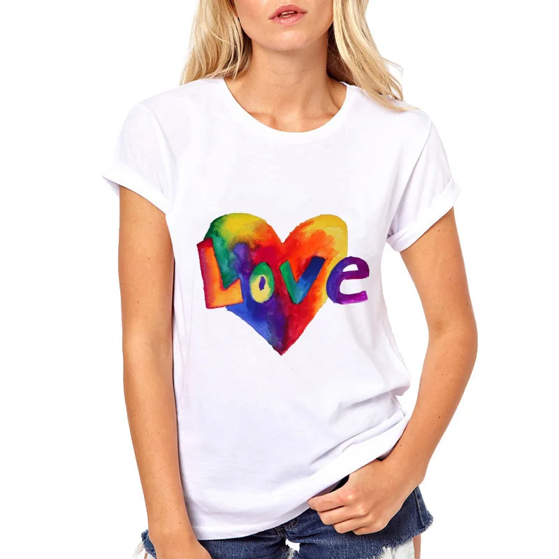 

Casual White TShort Sleeve Creativity Unimaginable T-Shirt Cool Girls Watercolor Love Heart T Shirt Woman