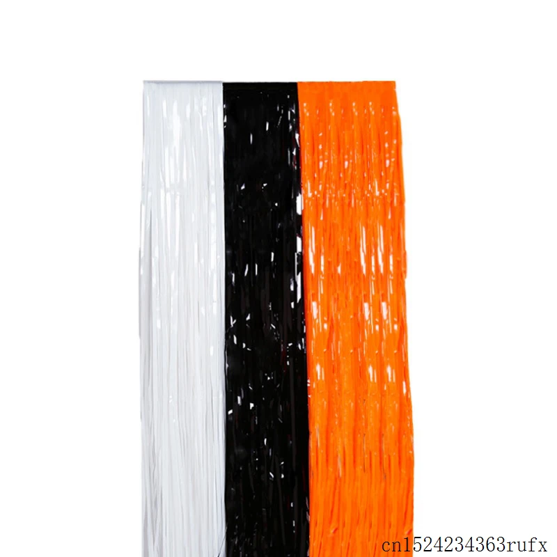 100 Pcs Plastic Shimmer Tinsel Curtain Backdrop Doorway Decoration Birthday Halloween Party Decor Black White Orange