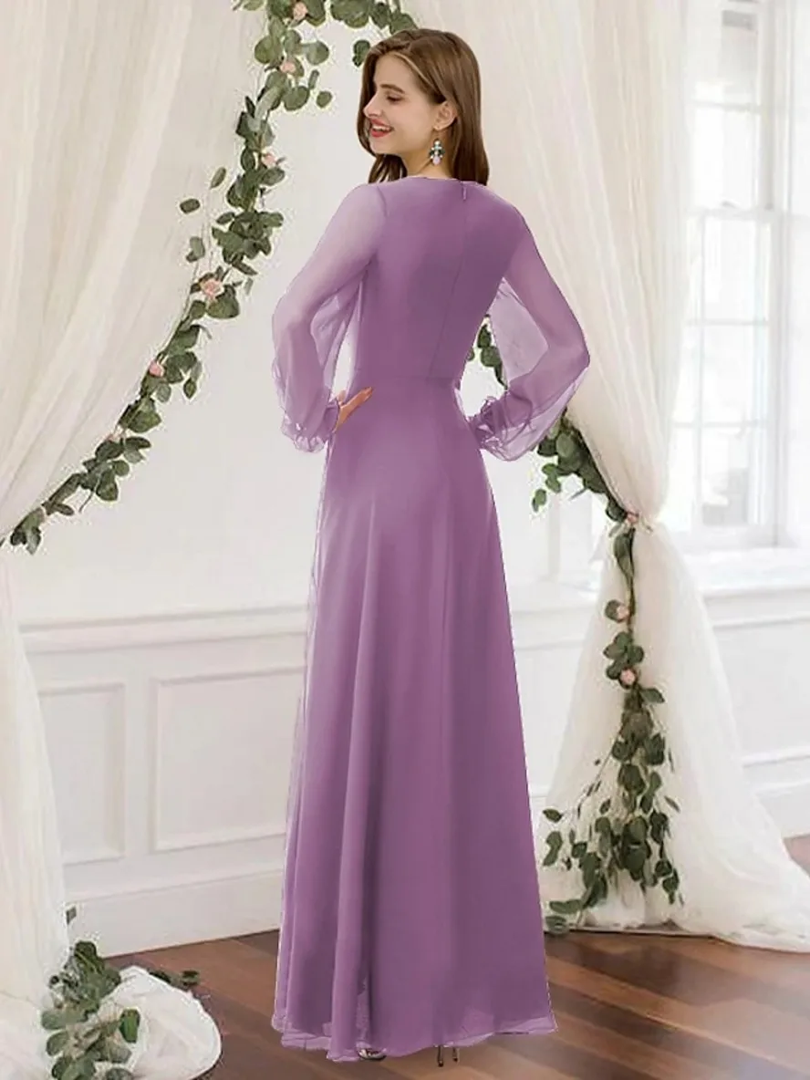 Vestidos De Noche asimétricos lilas simples, cuello en V, manga larga hasta el tobillo, vestido De Fiesta De graduación, 2024