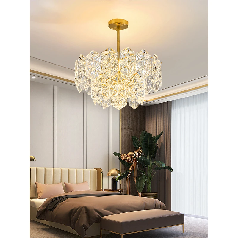 

Nordic minimalist living room lamp French crystal glass copper chandelier light luxury creative bedroom ceiling lamps pendant l