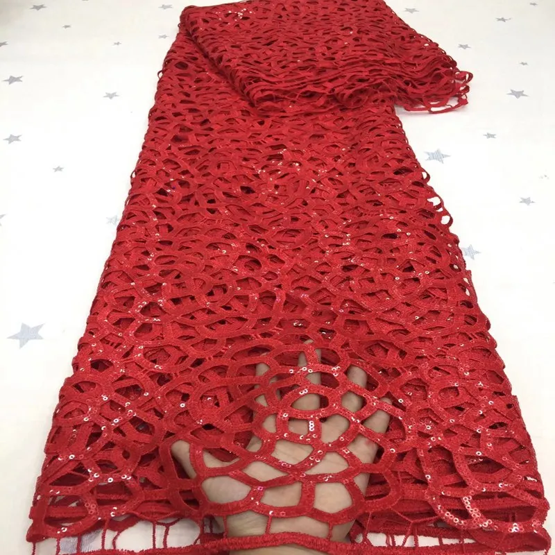 

Nigerian Guipure Cord Lace Fabric Embroidery Sequins tulle Lace Fabric High Quality Nigeria Lace Fabric ML8893