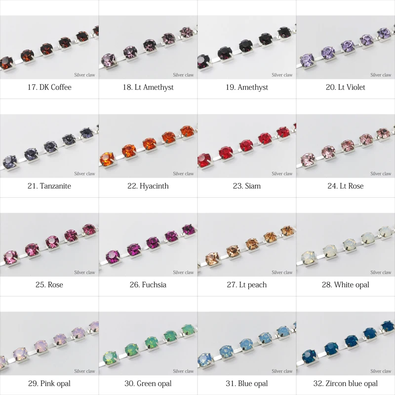 Silver SS28 crystal rhinestone cup chain base 1 yard / 3 yard / 5 yard 27 colors for clothing accessories