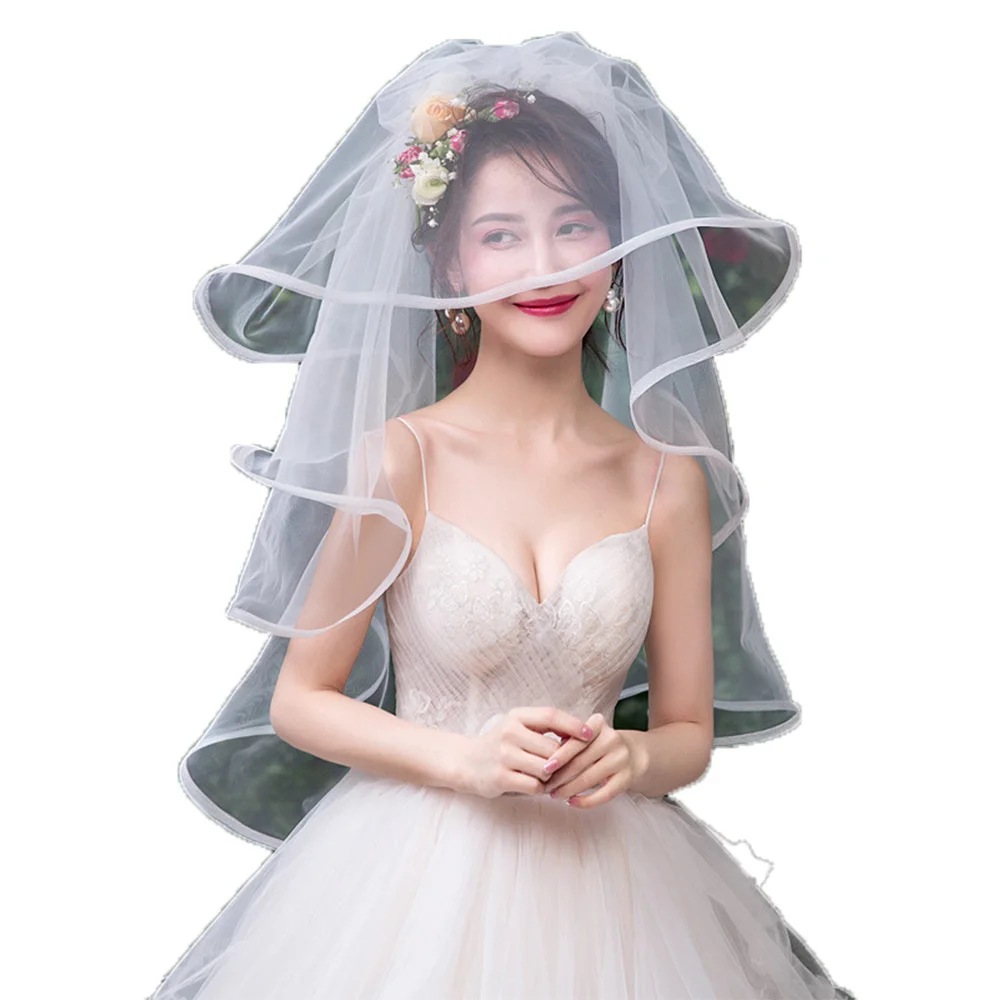 Bridal Veils Elbow Length Short Tulle Wedding Veil With Wave Edge