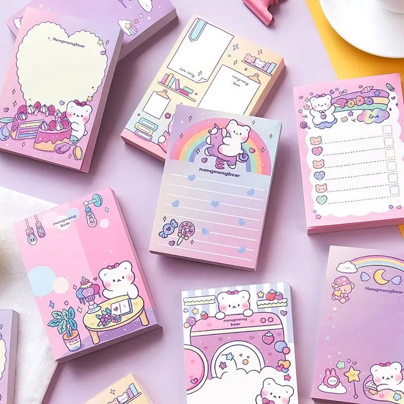 MINKYS New Kawaii 100 Sheets Kawaii Rainbow Bear Memo Note Pads To Do List Paperlaria School Stationery