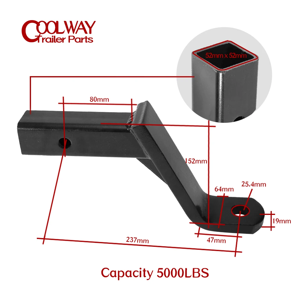 6 Inch Steel Trailer Drop Towbar Ball Mount Hitch Fits 2 Inch Receiver Capacity 5000 Lbs Boat RV Parts Accessories