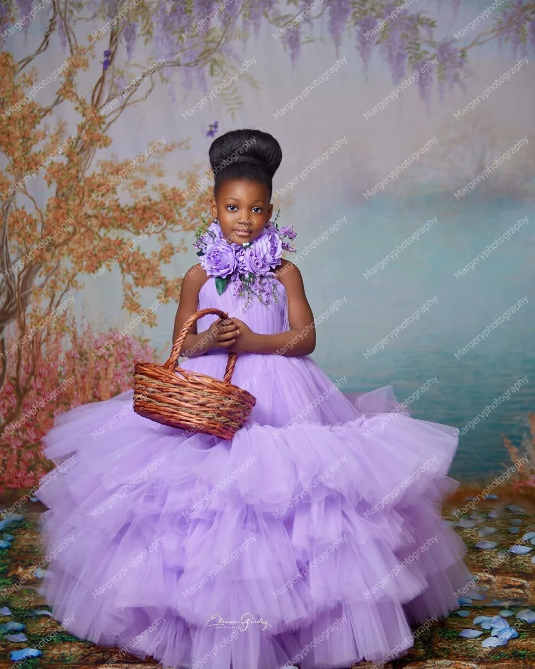Elegant Lavander Mom And Me Tulle Dresses For Photo Shoot Sleeveless Halter Ruffles Pleated Ball Gown Mmother And Daughter G