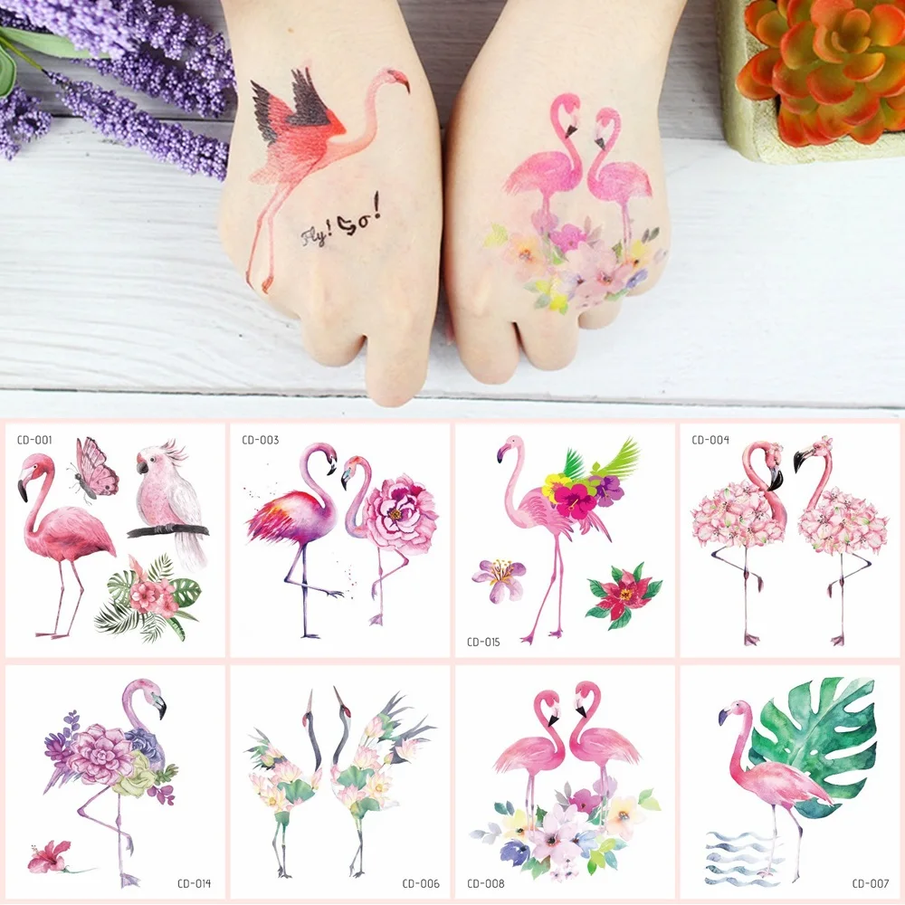 5Pcs/Set Tattoo Stickers Watercolor Flamingos Flowers Birds Waterproof Temporary Disposable Body Art Makeup tatouage temporaire