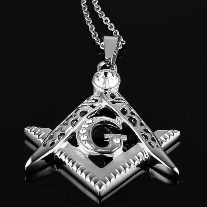 Punk Fashion Hollow Zircon Masonic Symbol Freemason Amulet Necklaces for Men