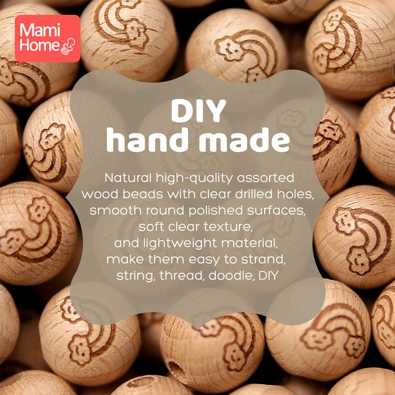 10pc 16mm Beech Round Beads Teether Printing Wood Beads Diy Bracelet For Newborn Baby Teething Necklace Accessorie Wholesale