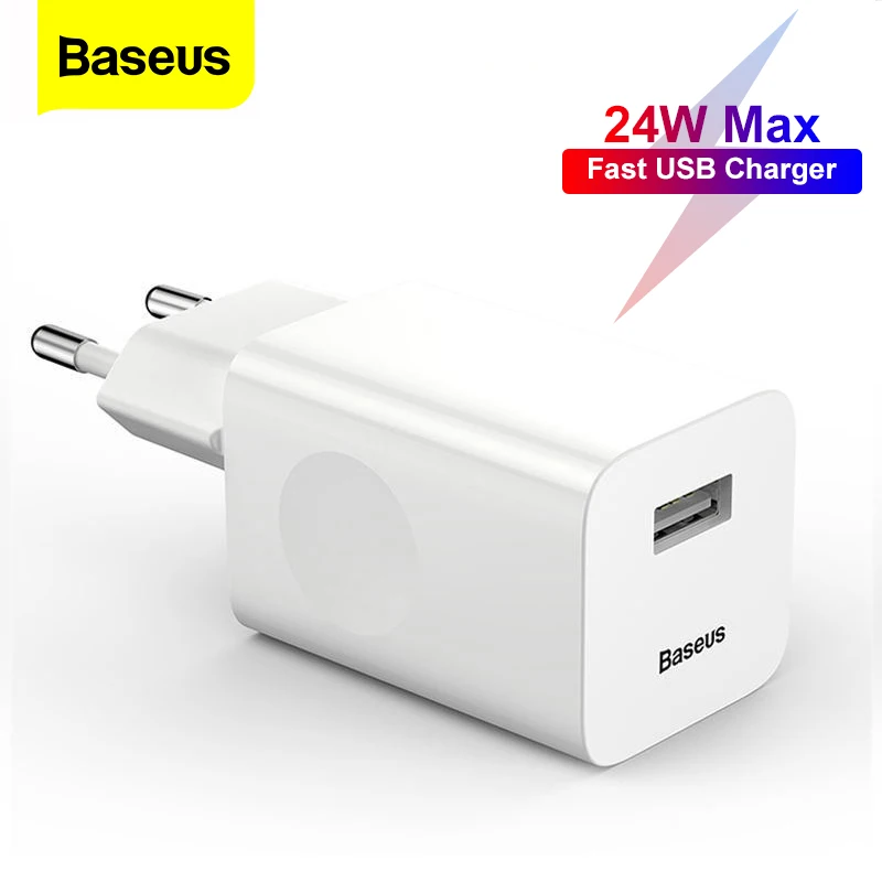 Baseus 삼성 샤오미 화웨이용 고속 충전 3.0 USB 충전기, QC 3.0 여행용 휴대폰 충전기, EU 미국 플러그, 24W