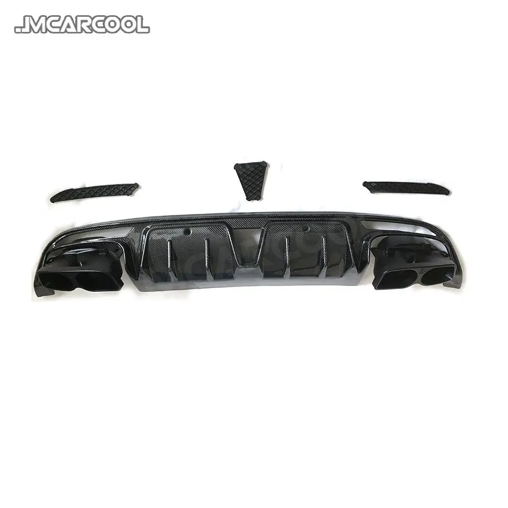 Carbon Fiber Rear bumper Diffuser Spoiler with Exhaust Tips for Mercedes Benz C Class W205 C63 AMG 2015-2019 Bumper Lip Spoiler