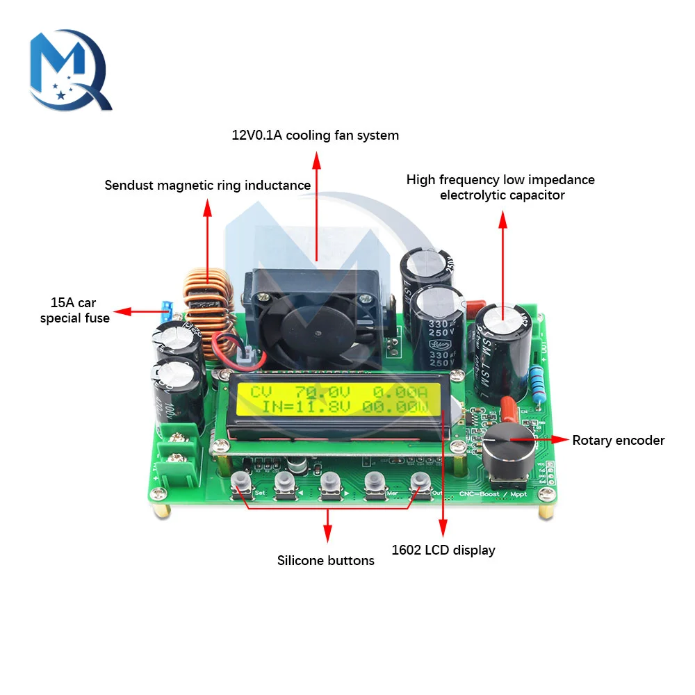 DC-DC NC CV CC Booster Module DPX800S  CNC Boost 12V~120V 0-15A Adjustable MPPT