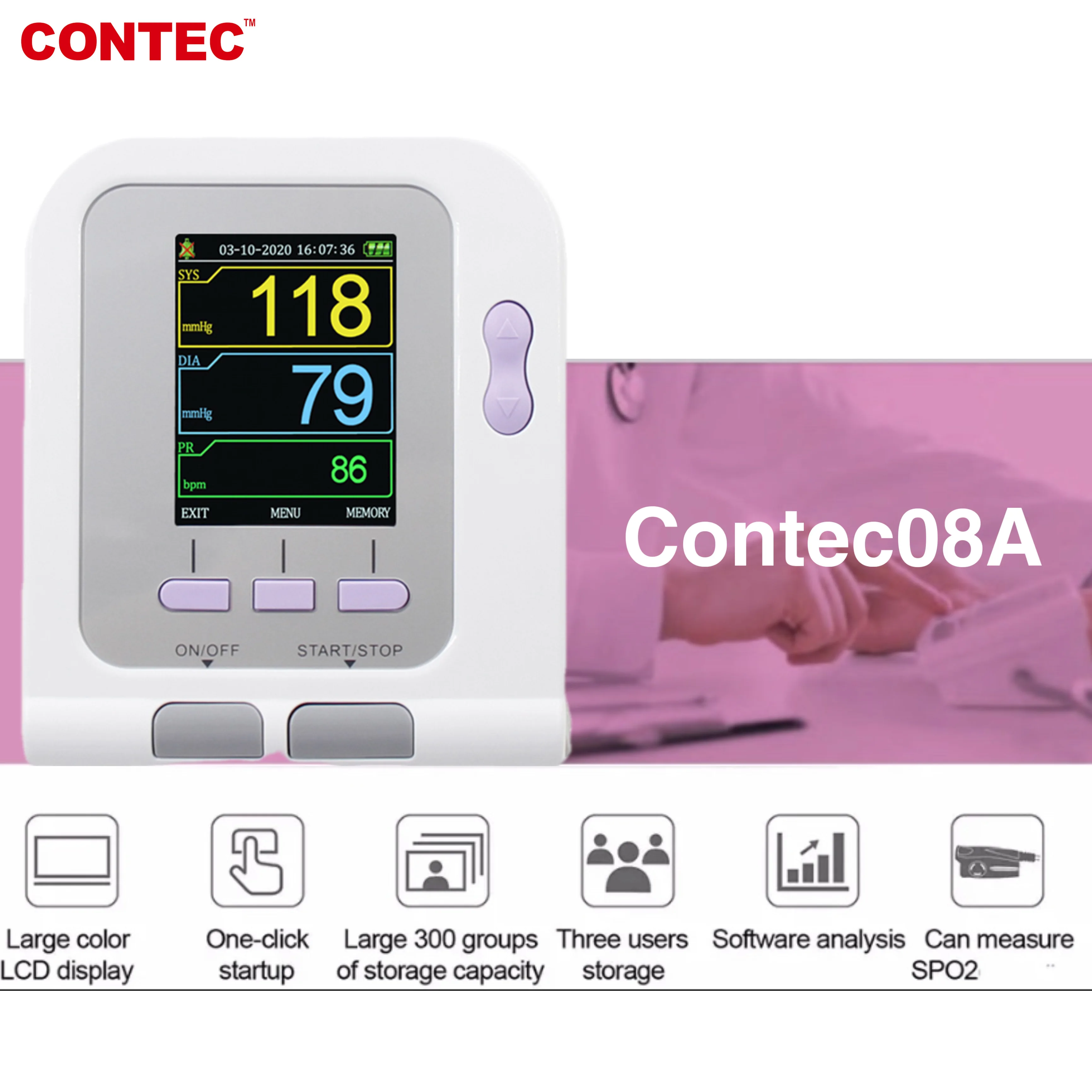 

Digital Color LCD Blood Pressure Monitor Software analysis,SPO2 Probe+4 Cuffs(Adult,Child,Pediatric,Neonatal Cuff)