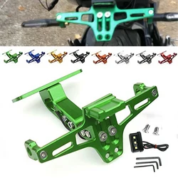 For Kawasaki NINJA 250R 300 ER6 650 1000 ZX6 ZX7 ZX9 ZX10 ZX12 ZX14 Universal Rear License Plate Mount Holder Frame LED Light